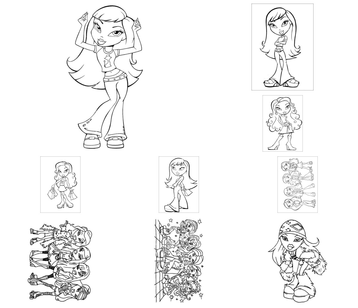 38 desenhos de Bratz — Para colorir e imprimir