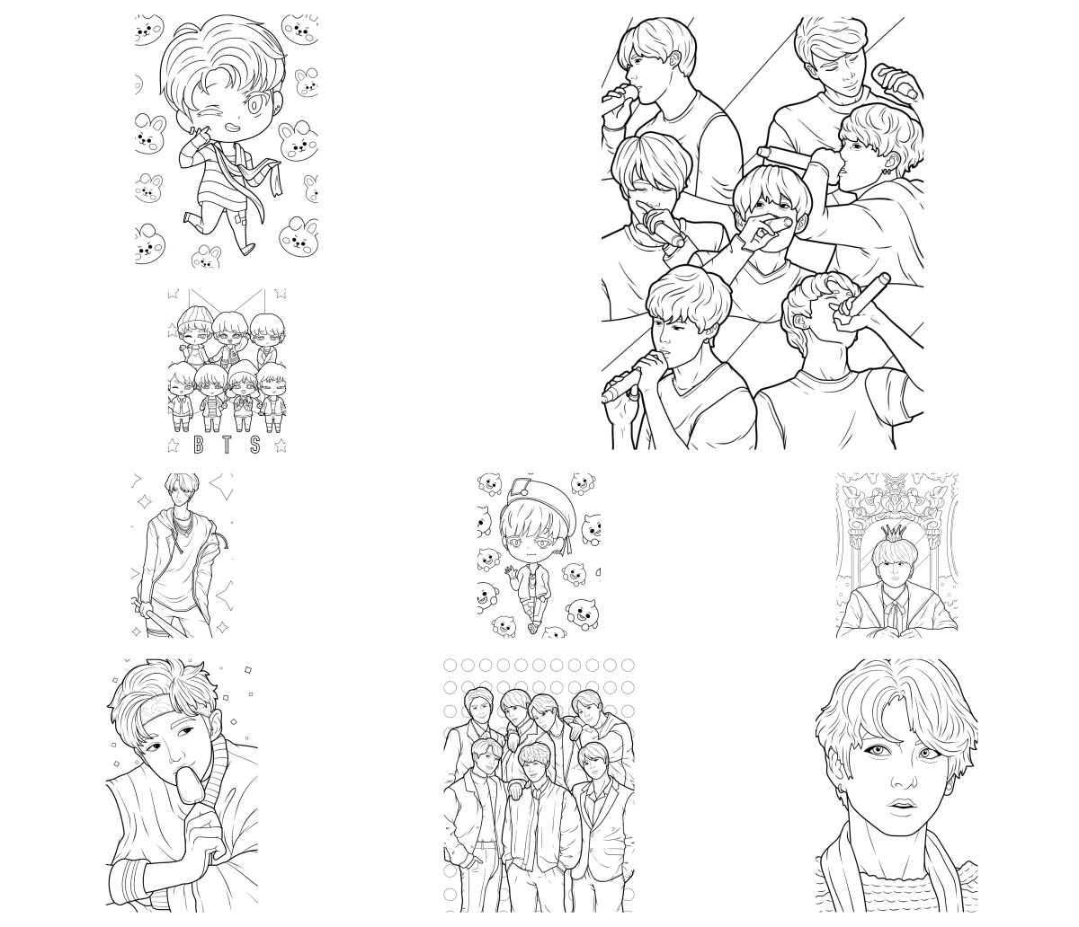 20 desenhos de BTS — Para colorir e imprimir 20 desenhos de BTS — Para colorir e imprimir