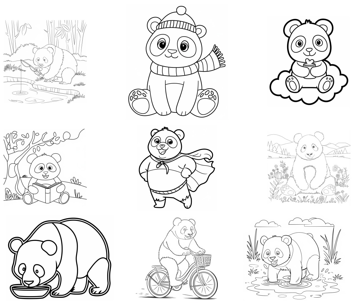 20 desenhos de Panda — Para colorir e imprimir