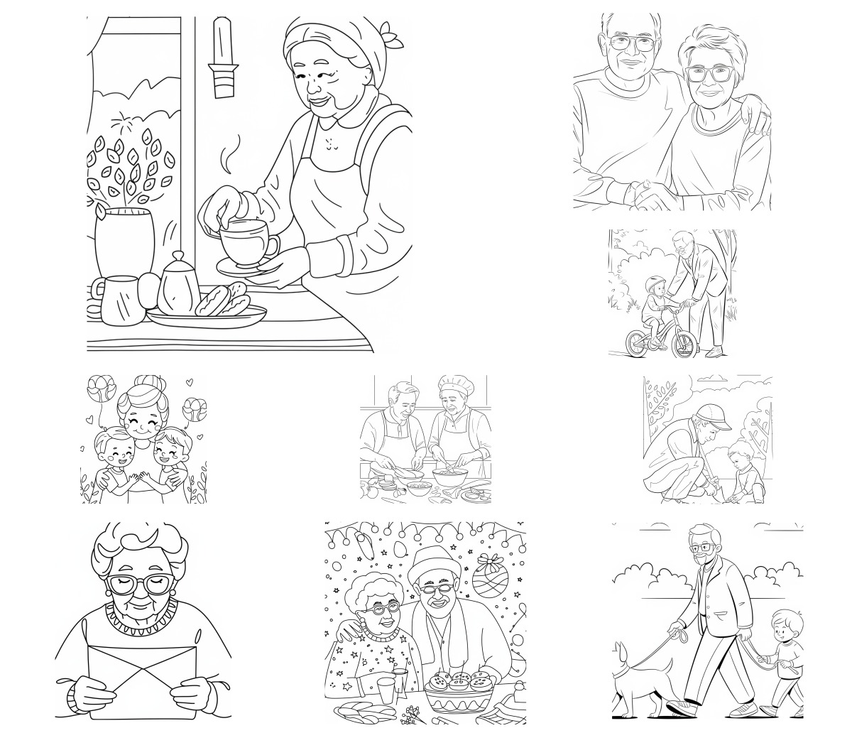 24 desenhos de Avós — Para colorir e imprimir 24 desenhos de Avós — Para colorir e imprimir