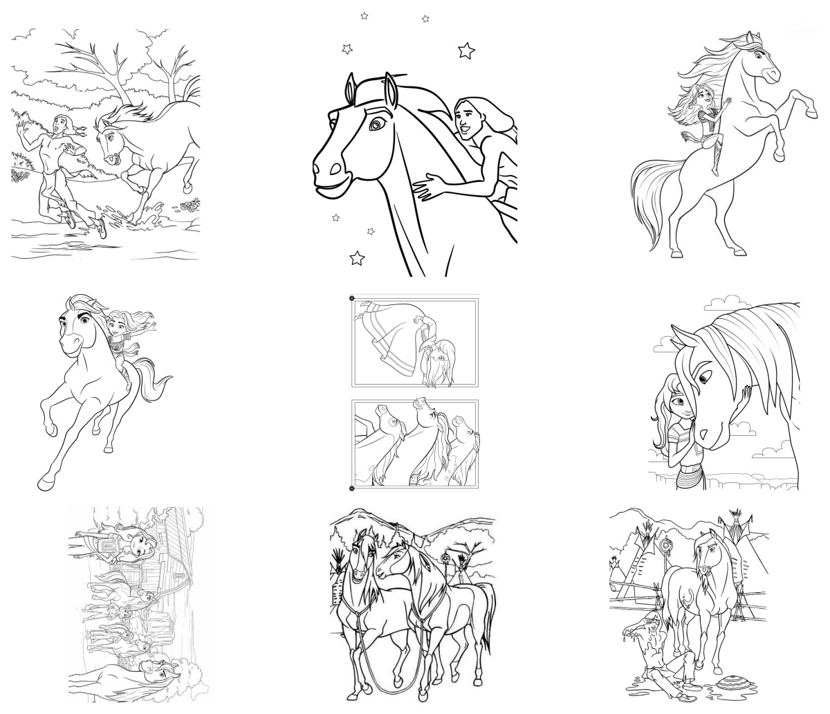 24 desenhos de Spirit, o corcel indomável — Para colorir e imprimir