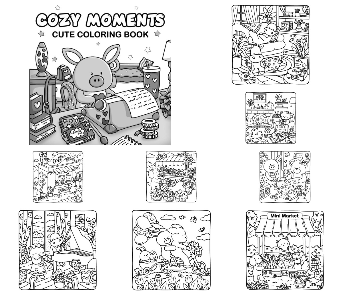 40 desenhos de Cozy Moments — Para colorir e imprimir