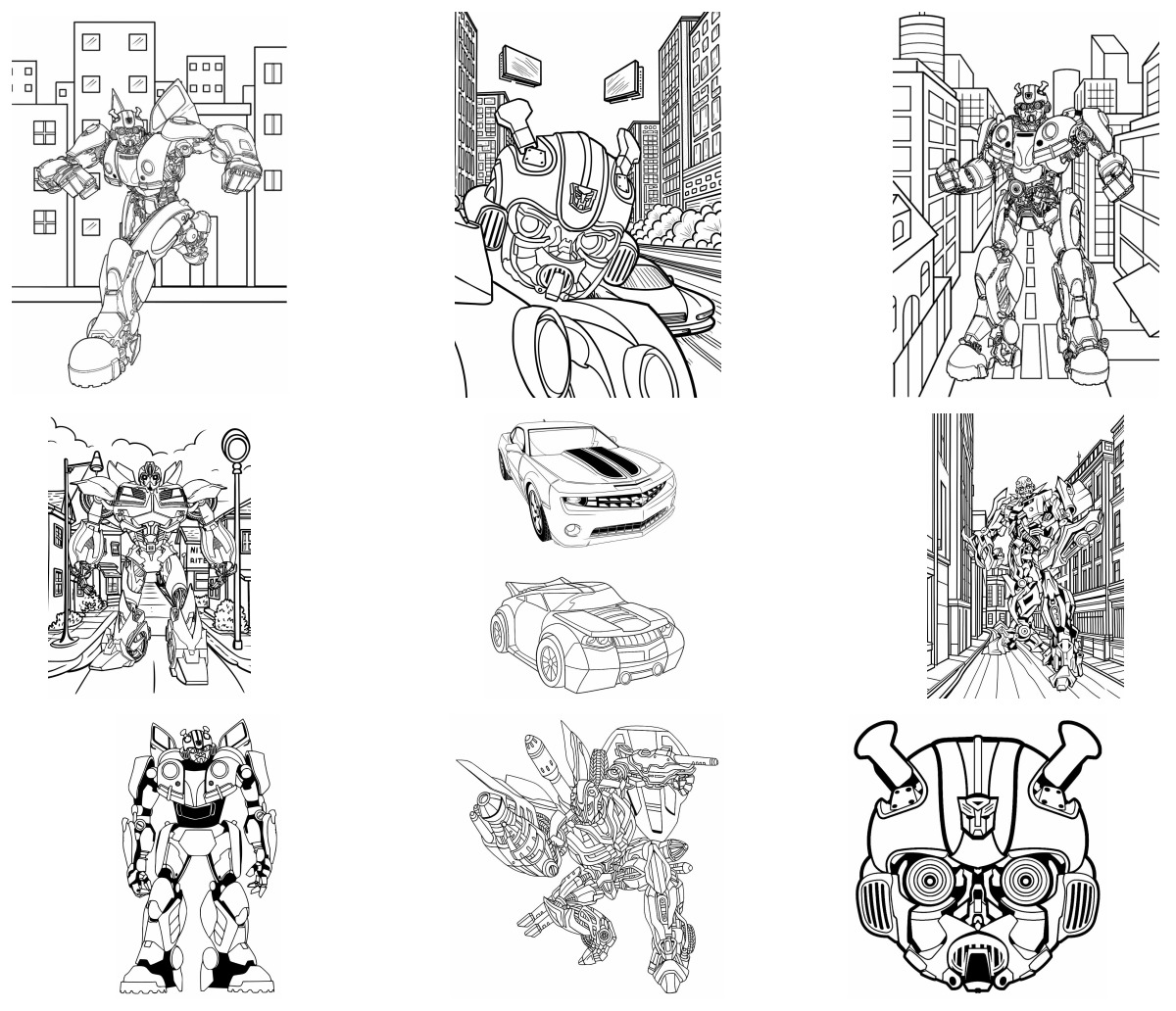 32 desenhos de Bumblebee (Transformers) — Para colorir e imprimir