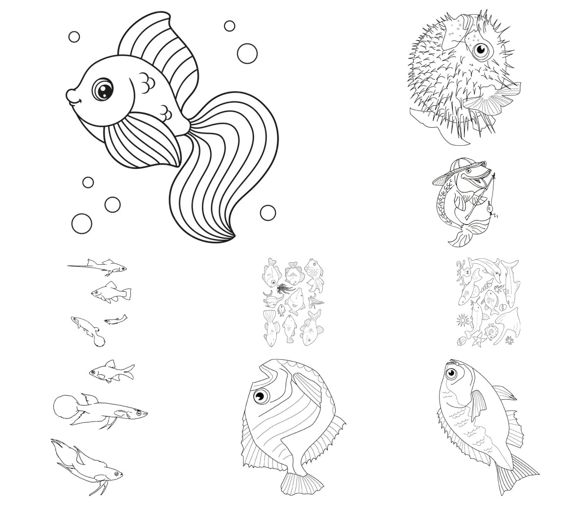 20 desenhos de Peixes — Para colorir e imprimir 20 desenhos de Peixes — Para colorir e imprimir