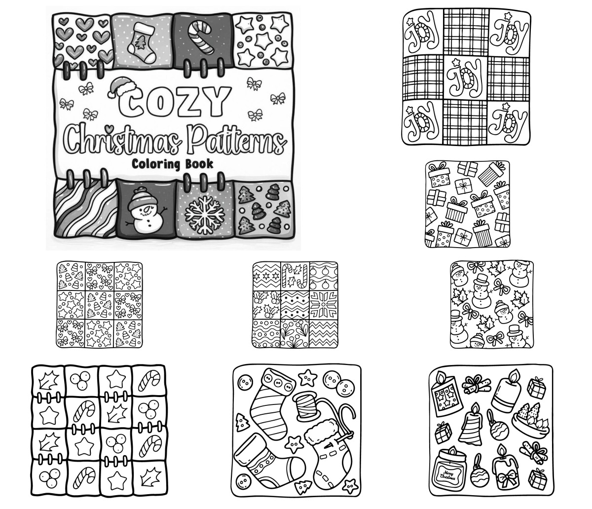 40 desenhos de Cozy Christmas Patterns (Natal) — Para colorir e imprimir
