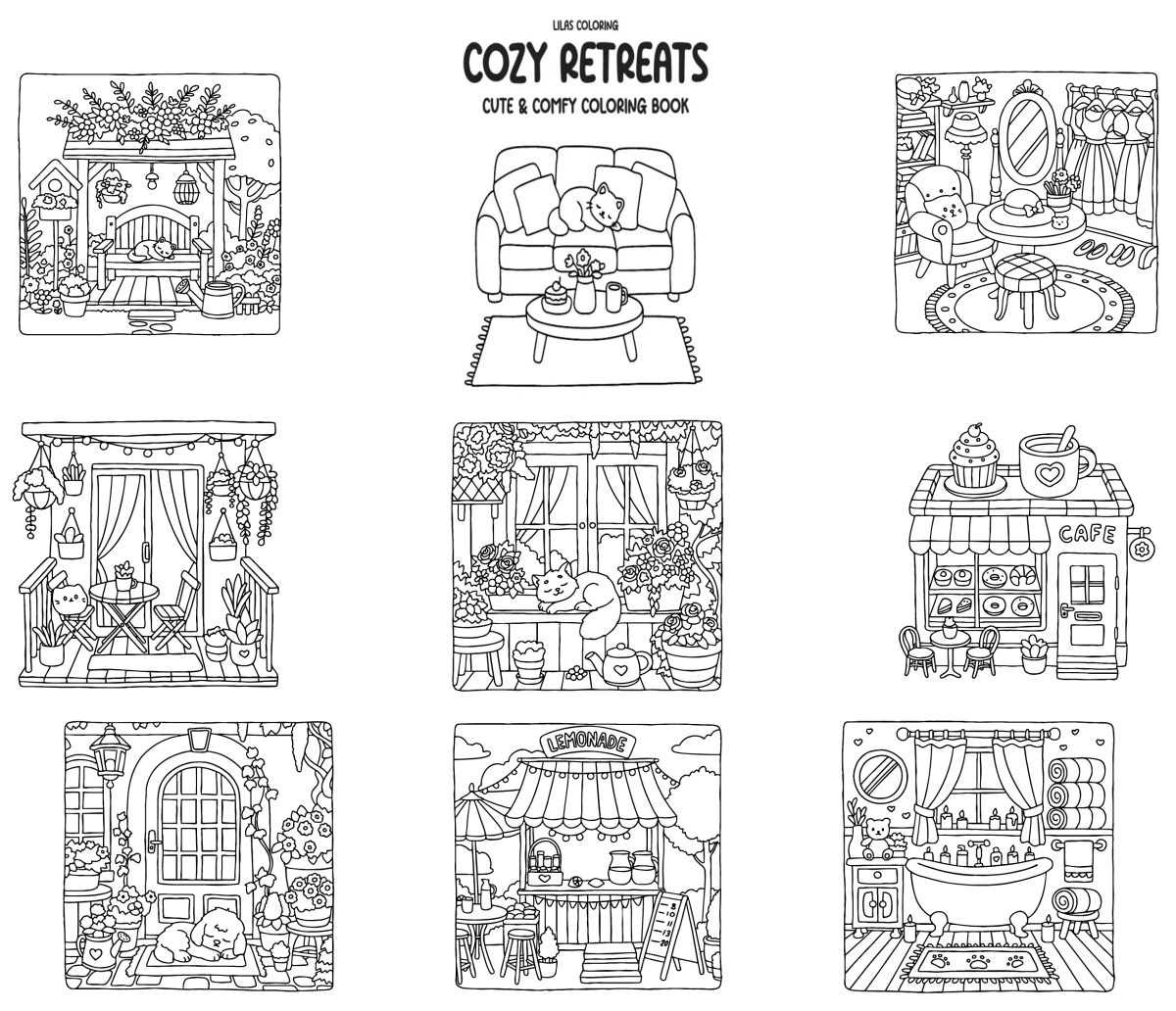 31 desenhos de Cozy Retreats — Para colorir e imprimir