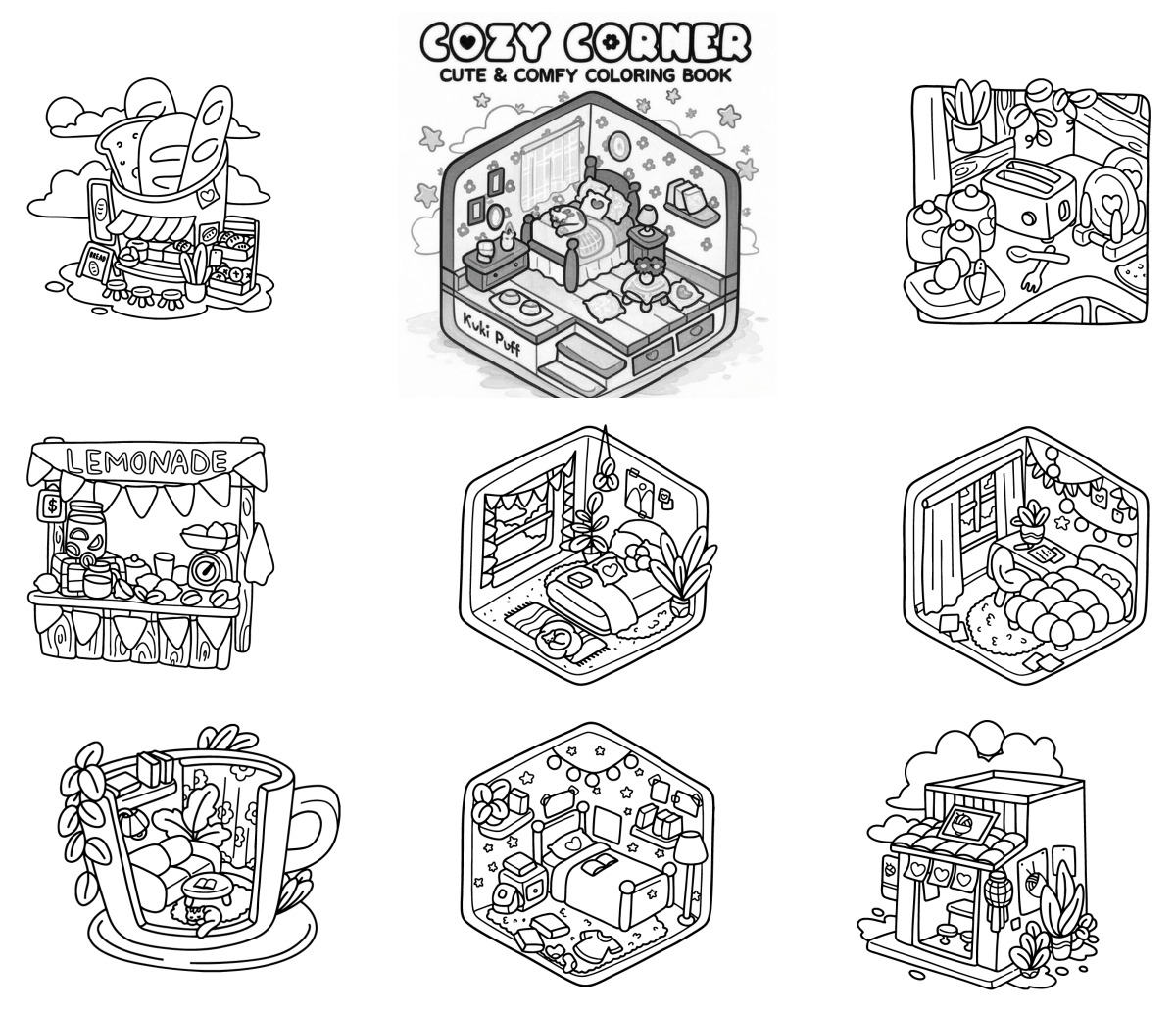 40 desenhos de Cozy Corner — Para colorir e imprimir