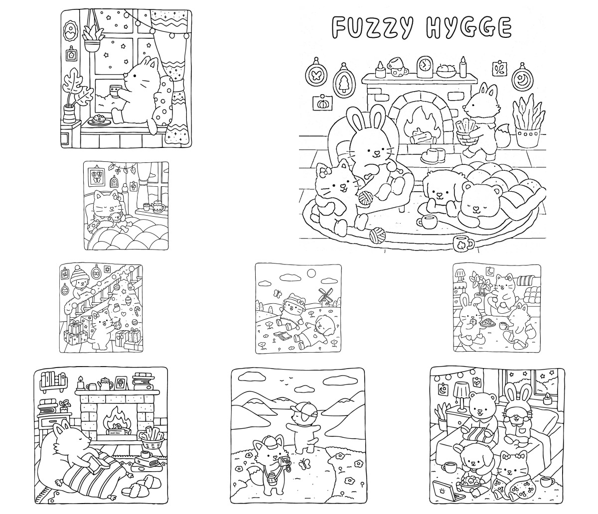 39 desenhos de Fuzzy Hygge — Para colorir e imprimir