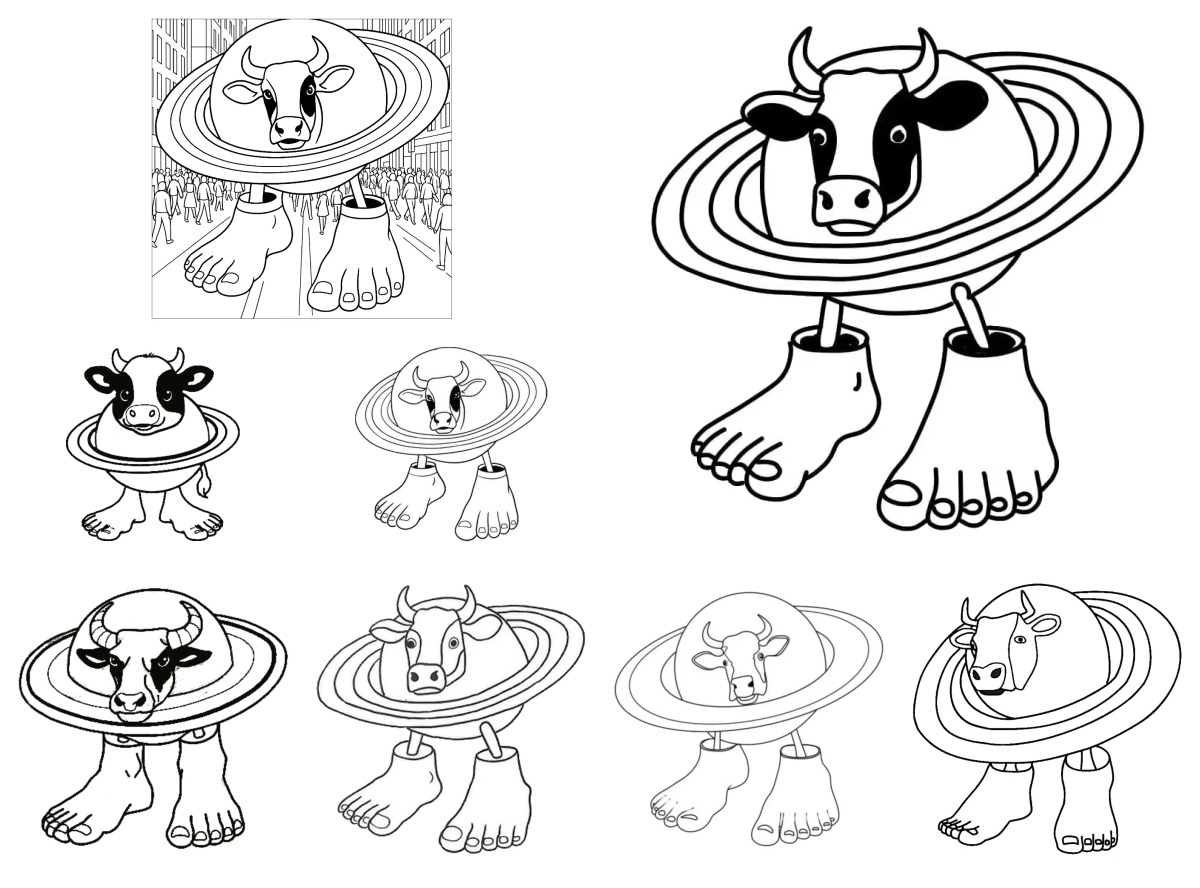 8 desenhos de La Vaca Saturno Saturnita — Para colorir e imprimir