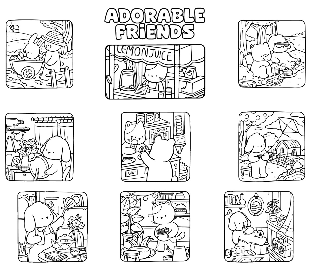 24 desenhos de Adorable Friends — Para colorir e imprimir 24 desenhos de Adorable Friends — Para colorir e imprimir