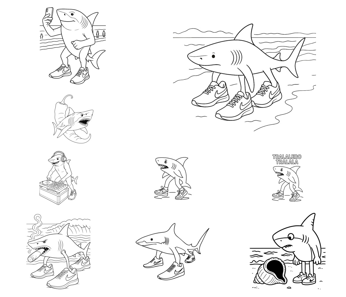 14 desenhos de Tralalero Tralala — Para colorir e imprimir