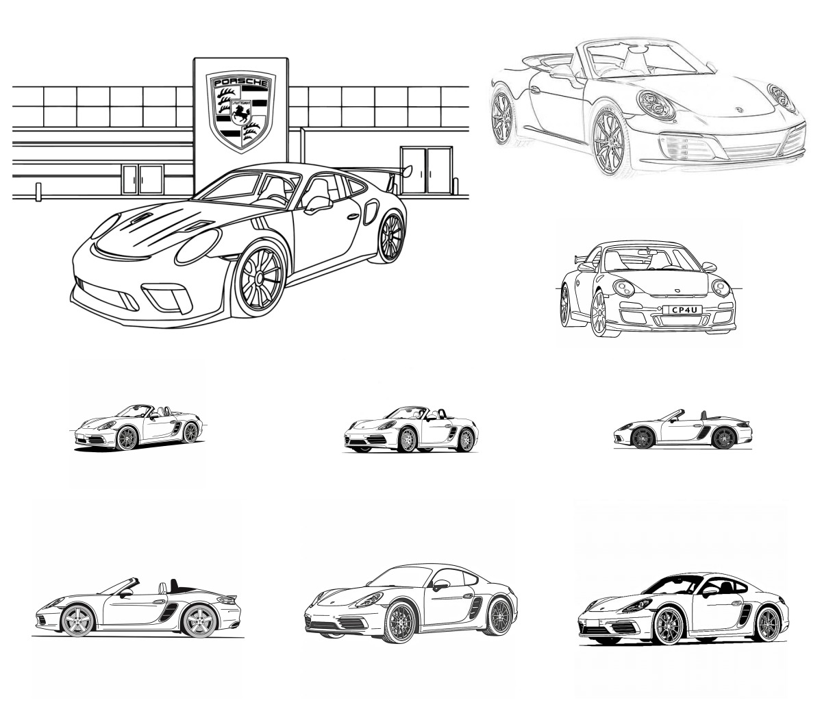 40 desenhos de Porsche — Para colorir e imprimir 40 desenhos de Porsche — Para colorir e imprimir