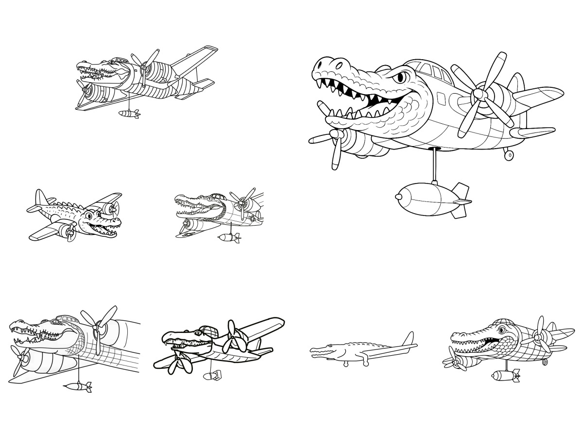 8 desenhos de Bombardino Crocodilo — Para colorir e imprimir