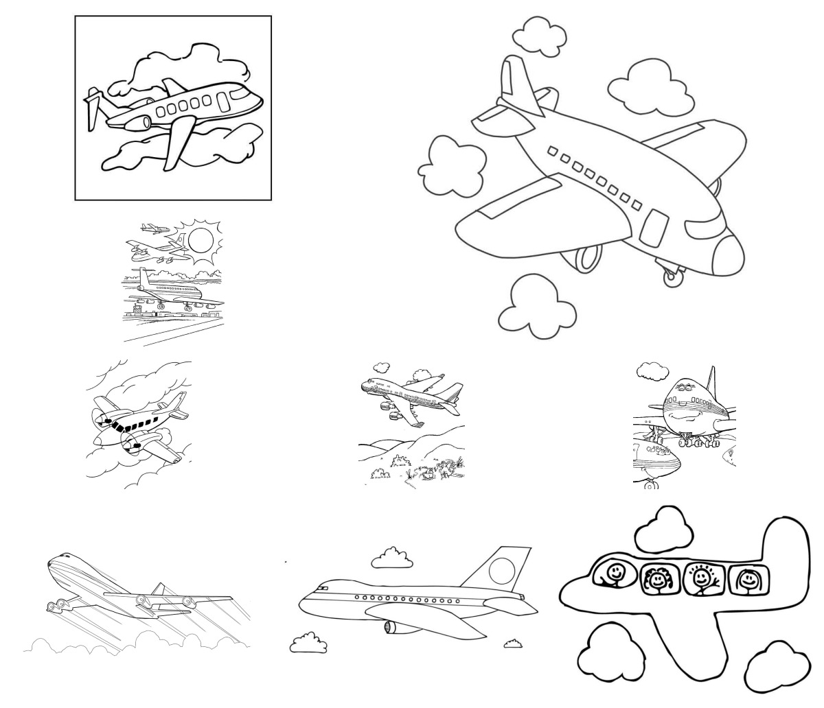 40 desenhos de Avião — Para colorir e imprimir