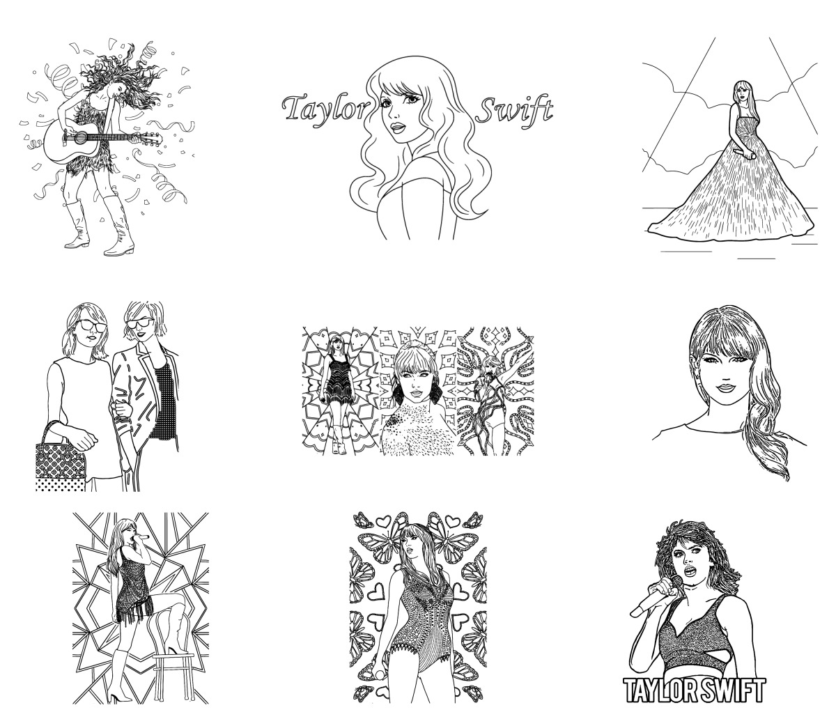 40 desenhos de Taylor Swift — Para colorir e imprimir