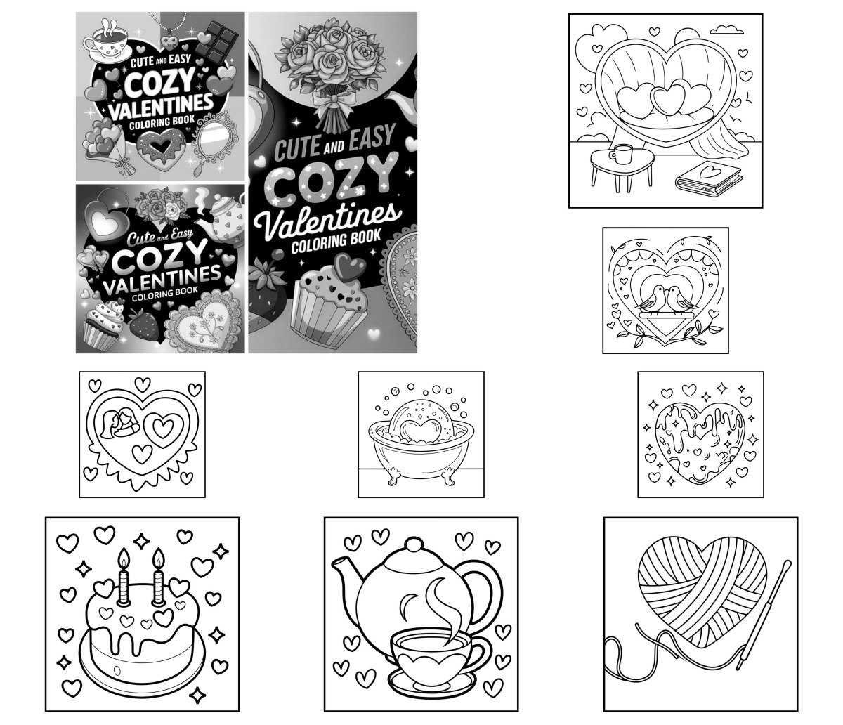 40 desenhos de Cozy Valentines — Para colorir e imprimir 40 desenhos de Cozy Valentines — Para colorir e imprimir