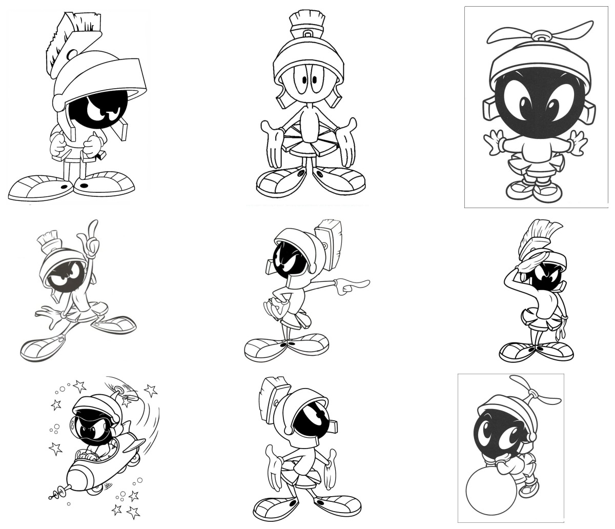 30 desenhos de Marvin o Marciano — Para colorir e imprimir