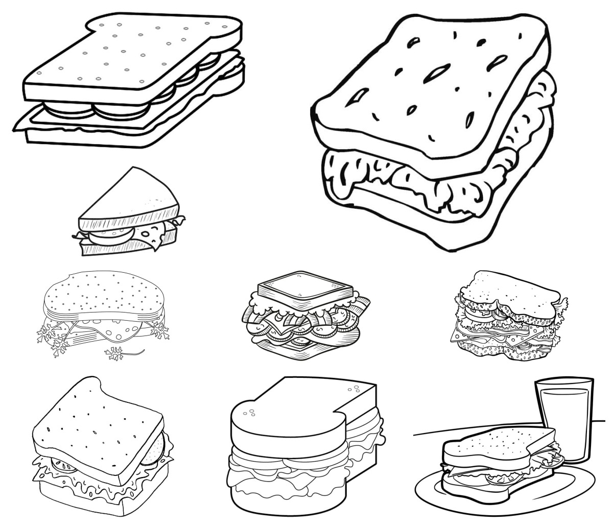 16 desenhos de Sanduíche — Para colorir e imprimir