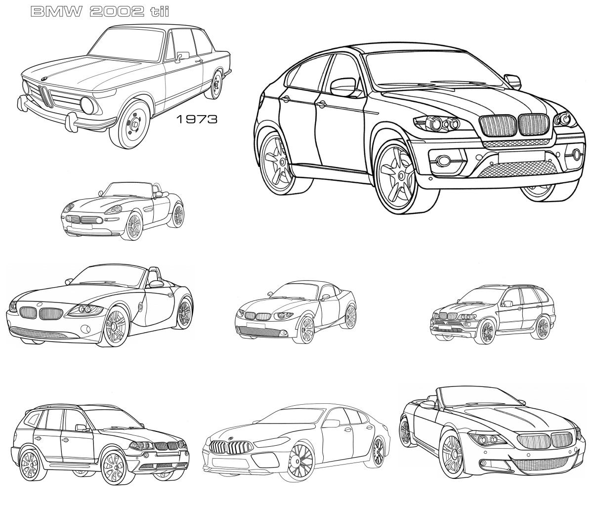 16 desenhos de Carros BMW — Para colorir e imprimir