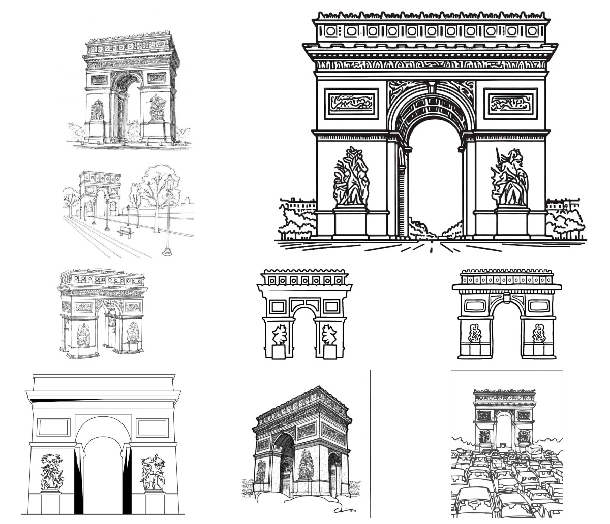 16 desenhos de Arco do Triunfo — Para colorir e imprimir 16 desenhos de Arco do Triunfo — Para colorir e imprimir