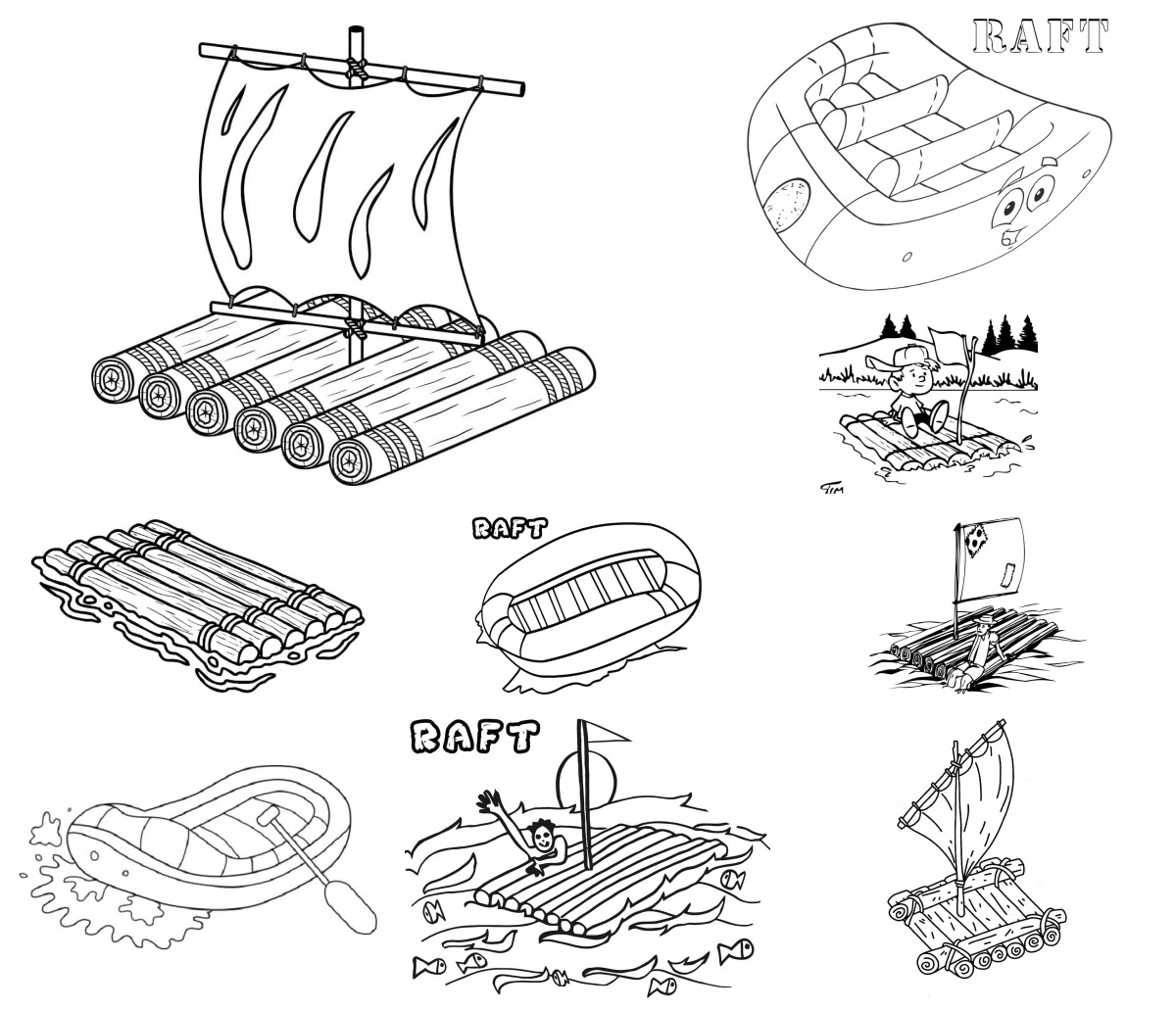 30 desenhos de Jangada — Para colorir e imprimir