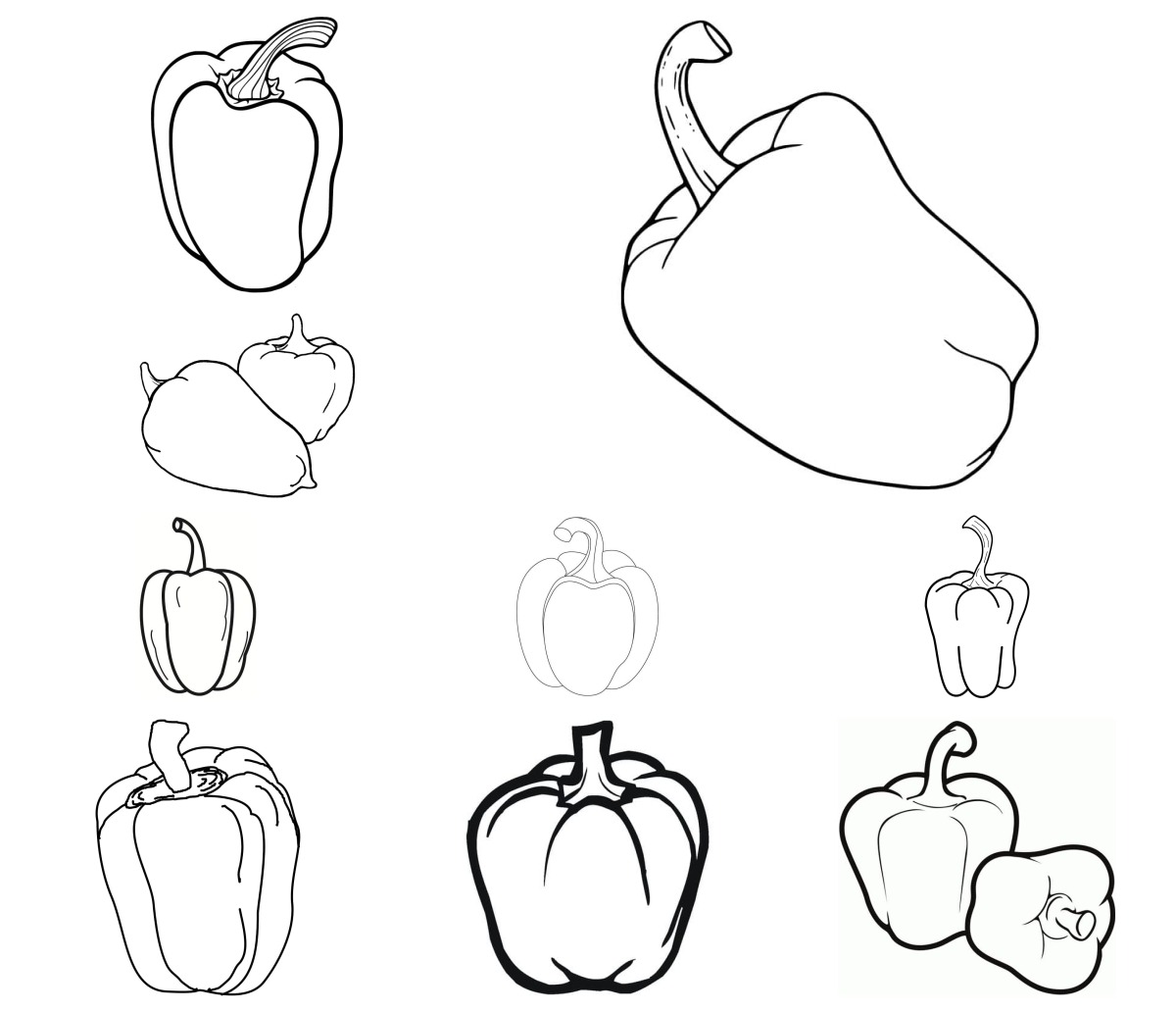 16 desenhos de Pimentão — Para colorir e imprimir 16 desenhos de Pimentão — Para colorir e imprimir