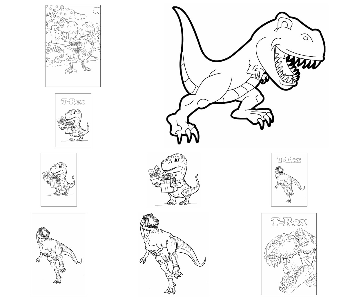 39 desenhos de T-Rex — Para colorir e imprimir