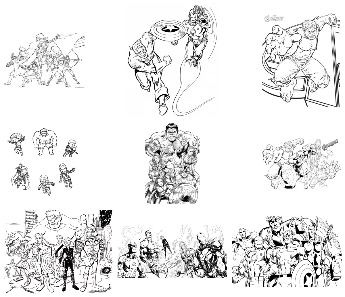 11 desenhos de Vingadores — Para colorir e imprimir 11 desenhos de Vingadores — Para colorir e imprimir