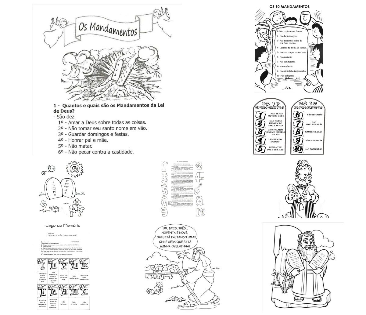 21 desenhos de Dez Mandamentos — Para colorir e imprimir