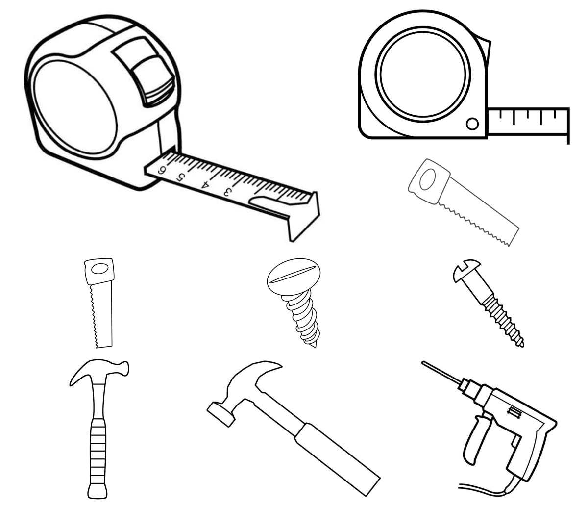 28 desenhos de Ferramentas — Para colorir e imprimir