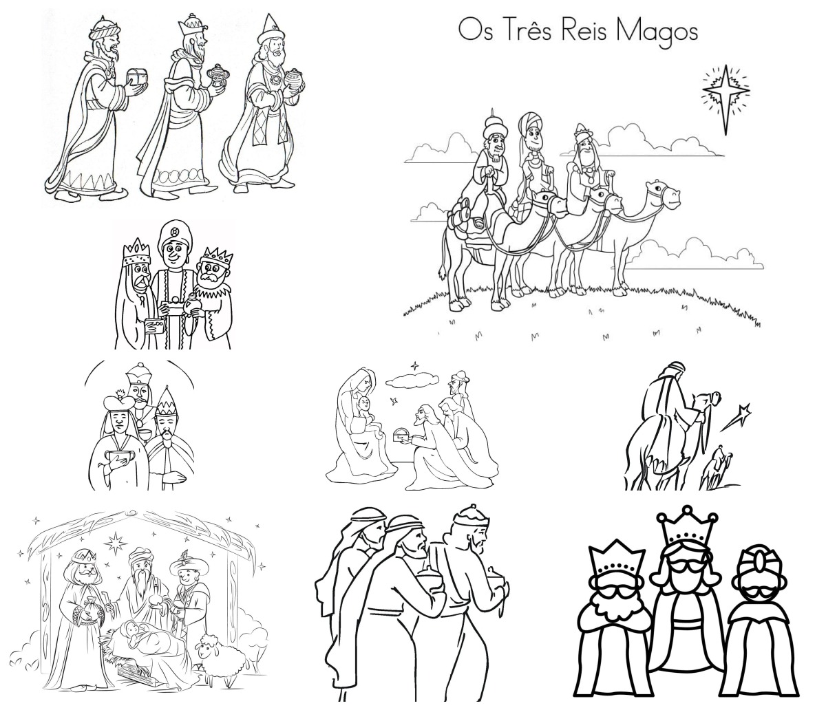20 desenhos de Três Reis Magos — Para colorir e imprimir