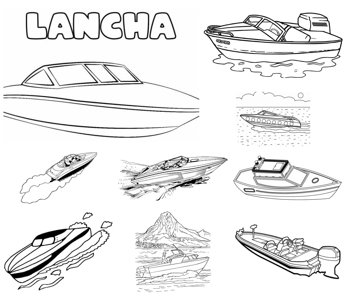 24 desenhos de Lancha — Para colorir e imprimir