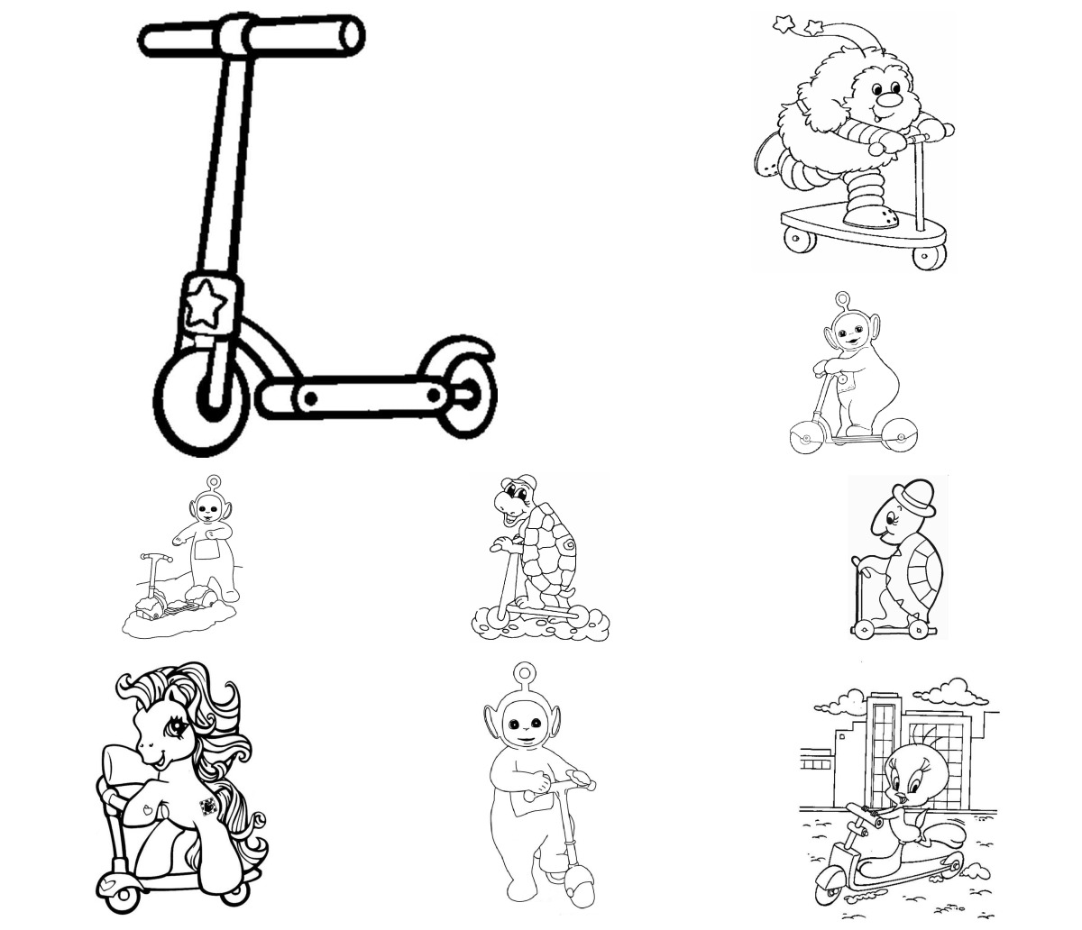 28 desenhos de Patinete — Para colorir e imprimir