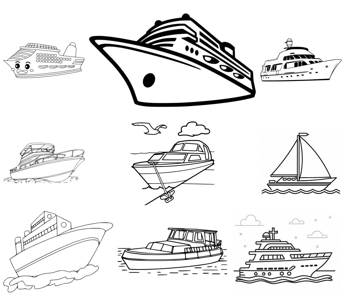 14 desenhos de Iate — Para colorir e imprimir