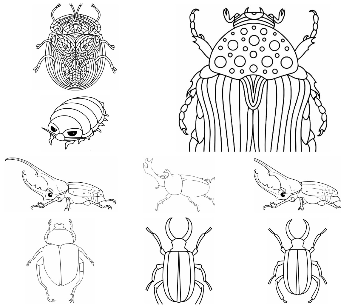 19 desenhos de Besouro — Para colorir e imprimir