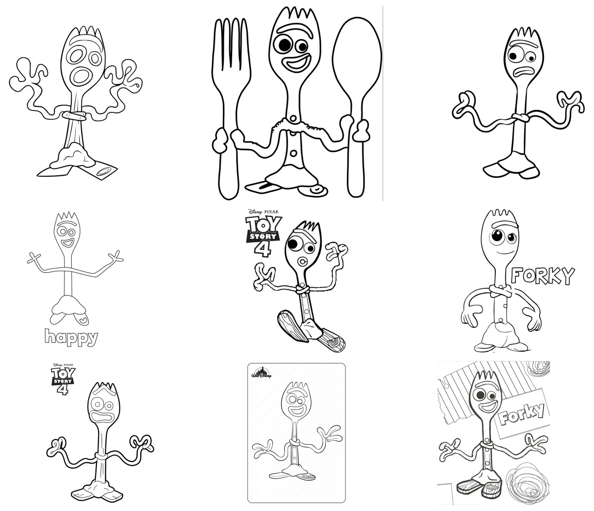 9 desenhos de Forky — Para colorir e imprimir