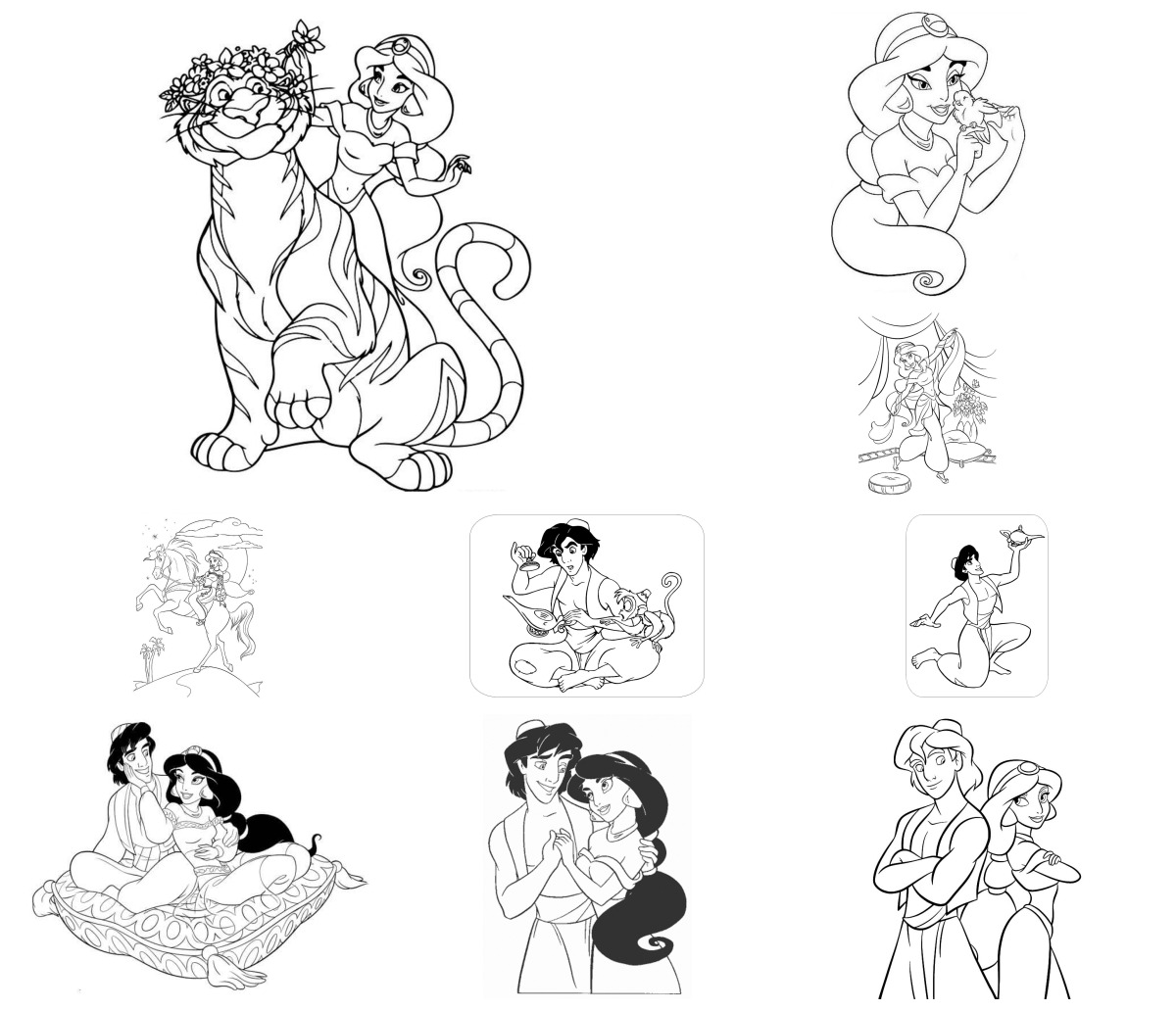 16 desenhos de Aladdin — Para colorir e imprimir