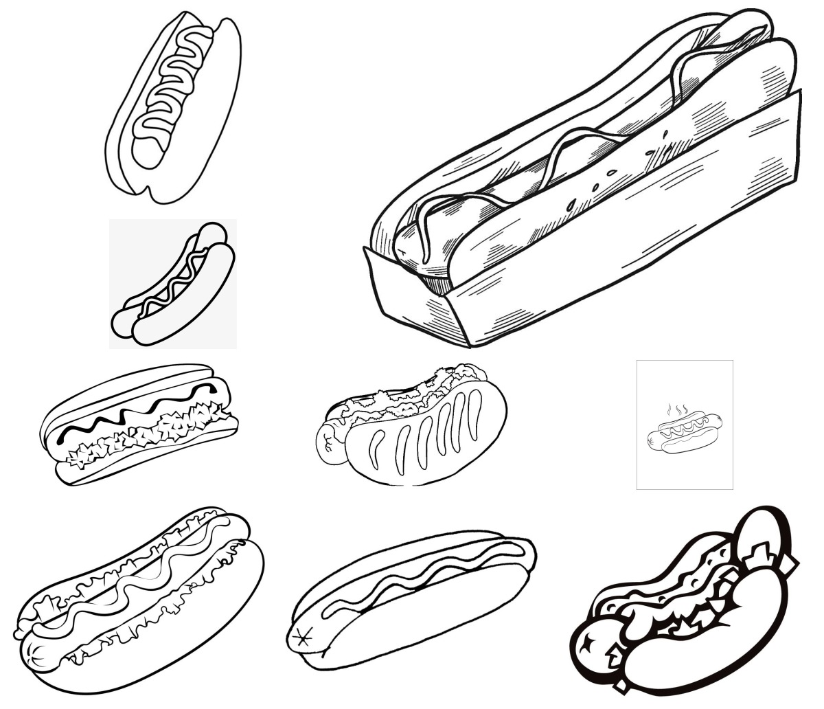 18 desenhos de Cachorro-quente — Para colorir e imprimir 18 desenhos de Cachorro-quente — Para colorir e imprimir