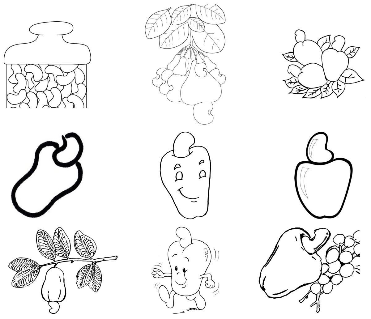 16 desenhos de Caju — Para colorir e imprimir
