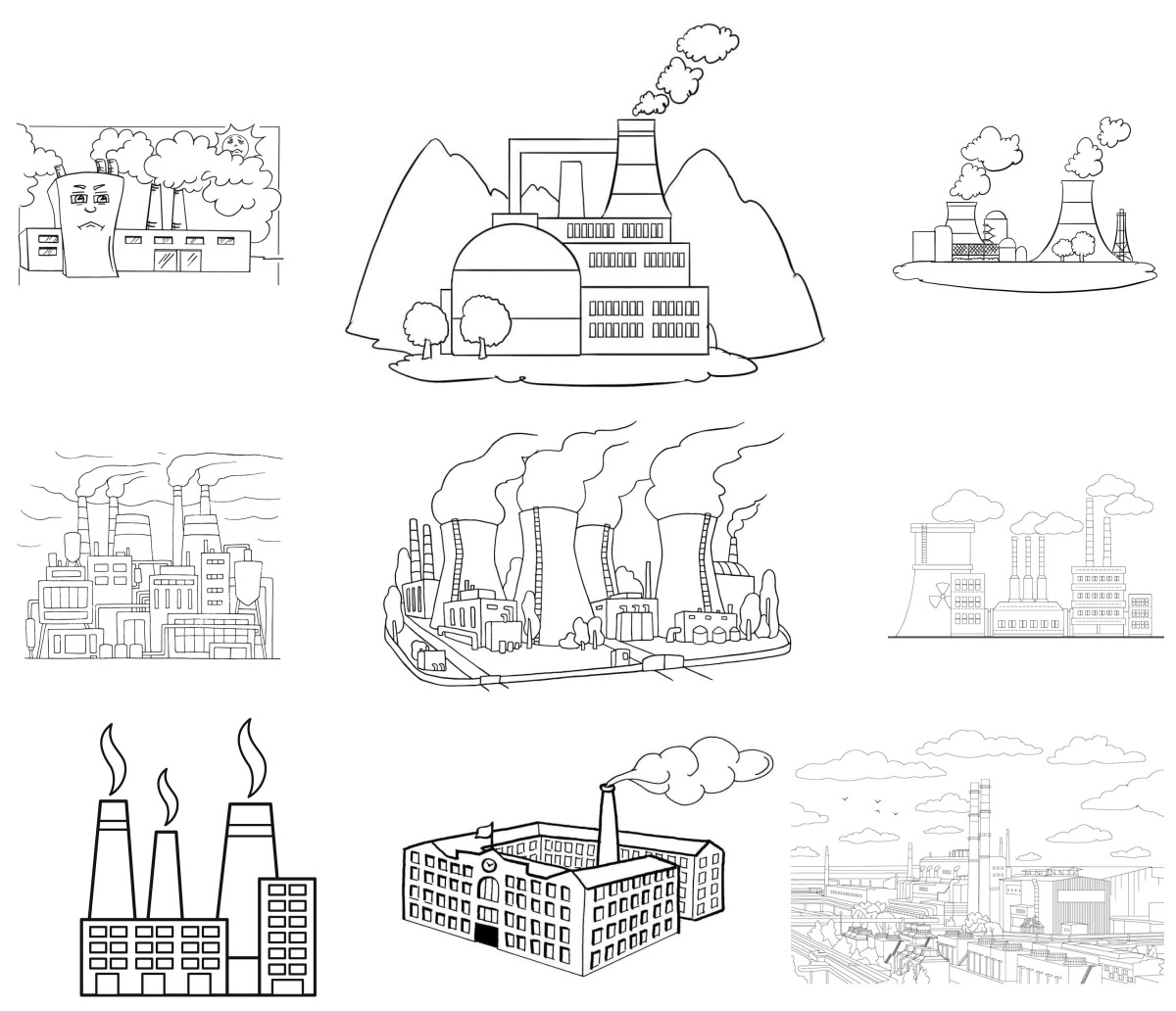 20 desenhos de Fábrica — Para colorir e imprimir
