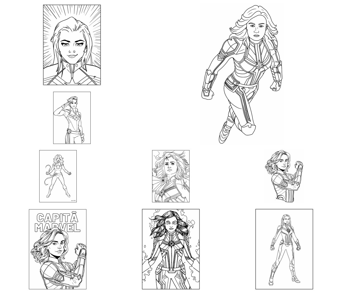 20 desenhos de Capitã Marvel — Para colorir e imprimir 20 desenhos de Capitã Marvel — Para colorir e imprimir