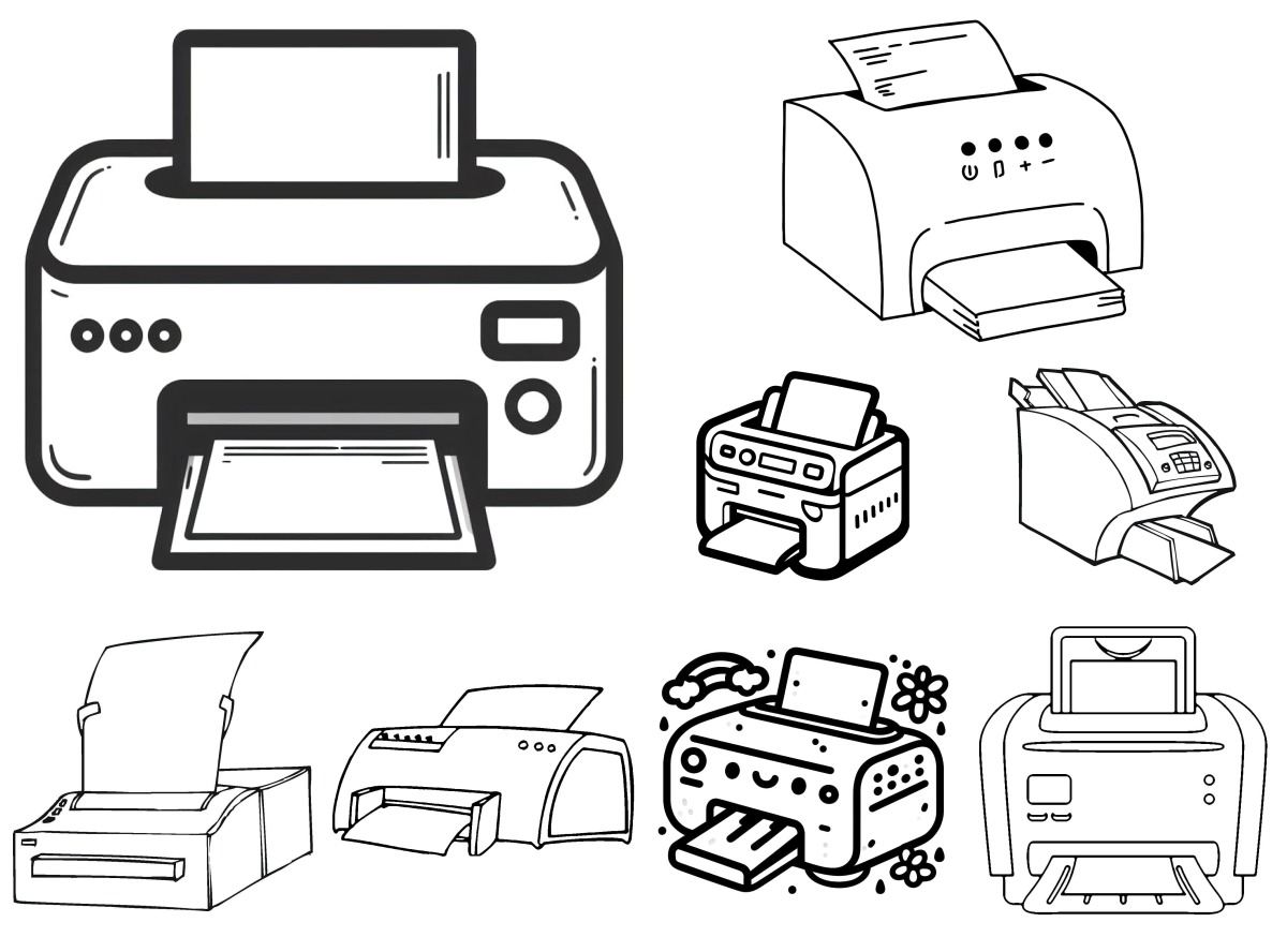 8 desenhos de Impressora — Para colorir e imprimir