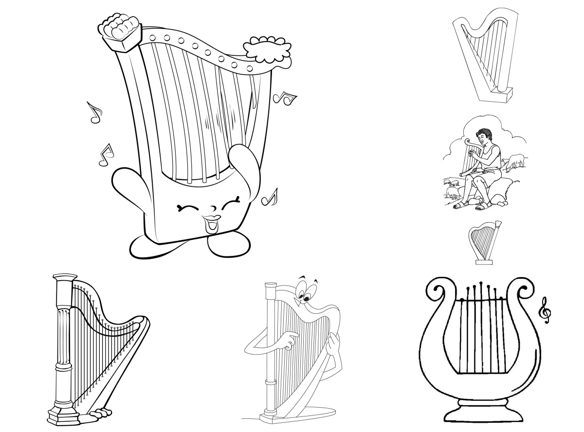 14 desenhos de Harpa — Para colorir e imprimir 14 desenhos de Harpa — Para colorir e imprimir