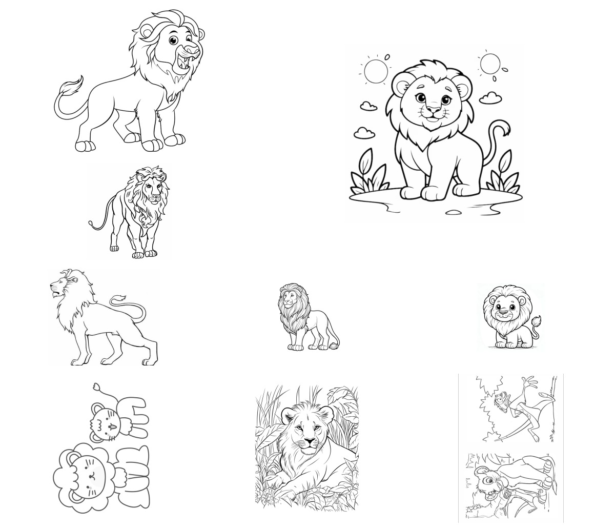 12 desenhos de Leões — Para colorir e imprimir 12 desenhos de Leões — Para colorir e imprimir