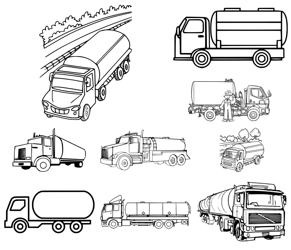 20 desenhos de Caminhão Tanque — Para colorir e imprimir
