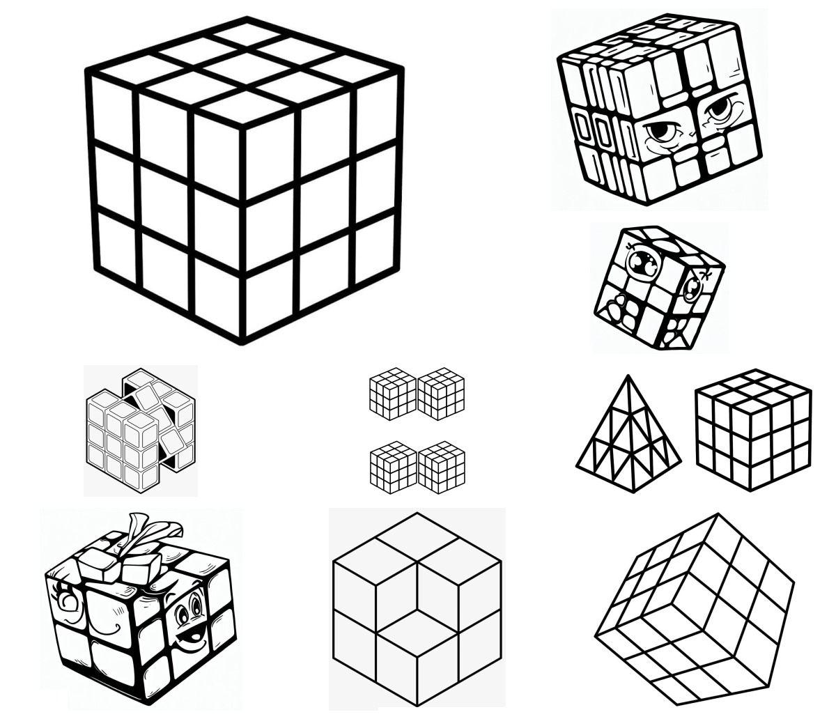 34 desenhos de Cubo Mágico — Para colorir e imprimir