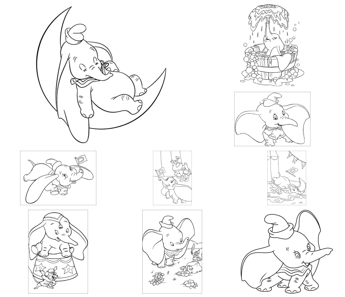 16 desenhos de Dumbo — Para colorir e imprimir