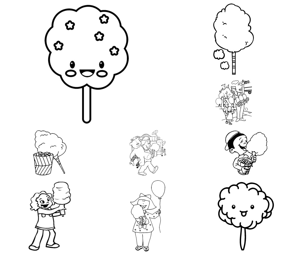 28 desenhos de Algodão Doce — Para colorir e imprimir