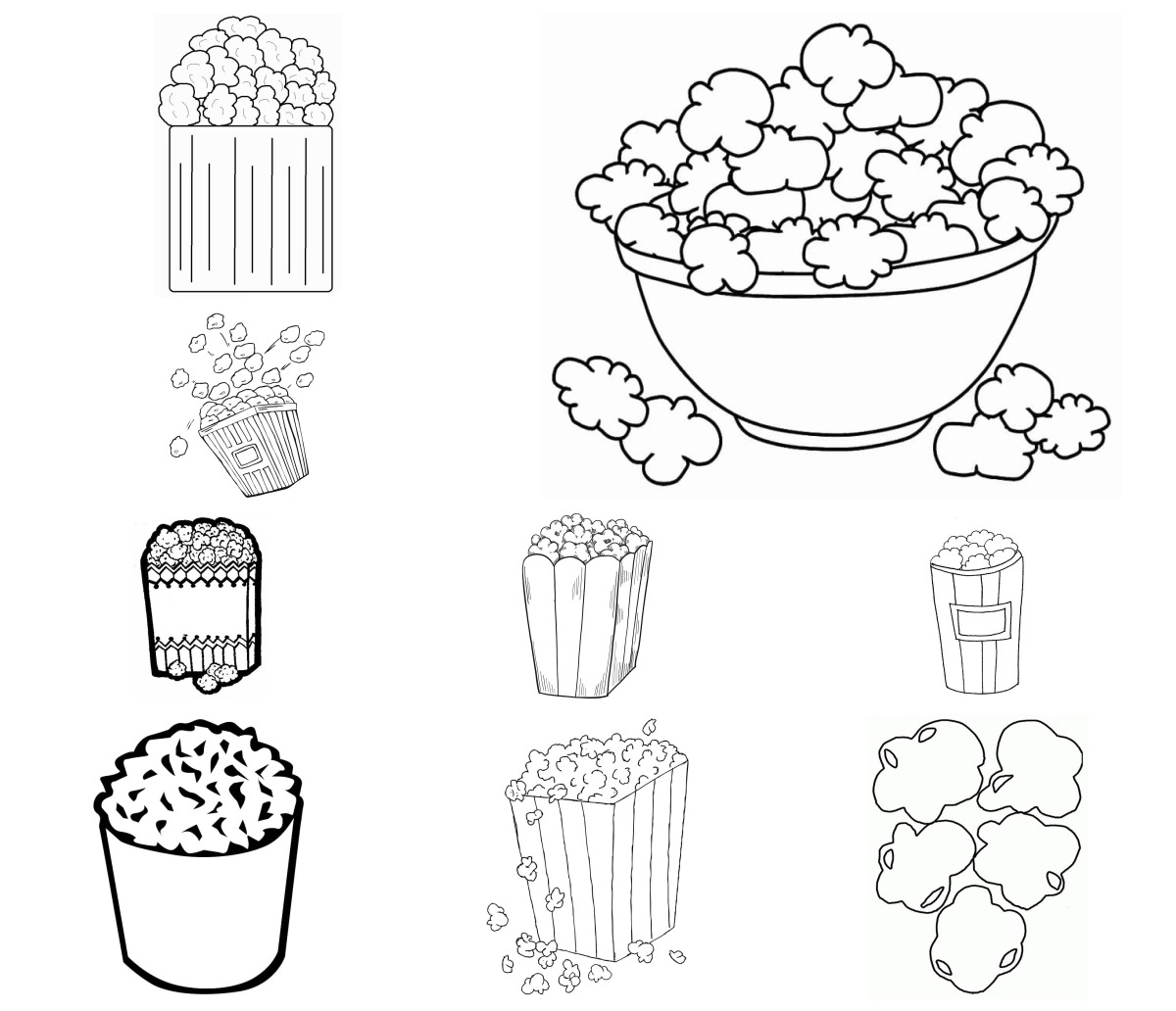16 desenhos de Pipoca — Para colorir e imprimir