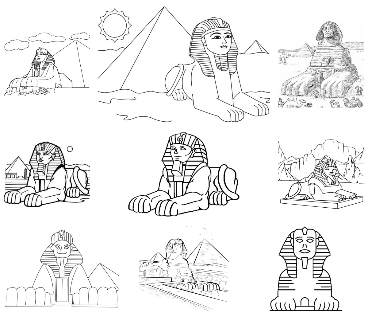 20 desenhos de Esfinge — Para colorir e imprimir